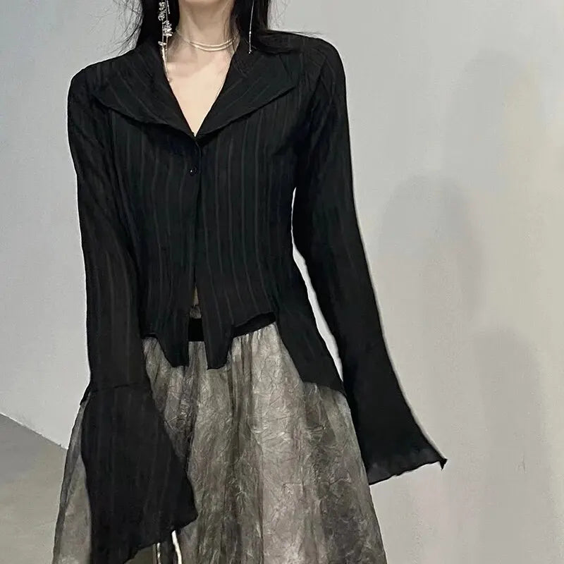 Dames Blouse Zwart Asymmetrische Snit Mode
