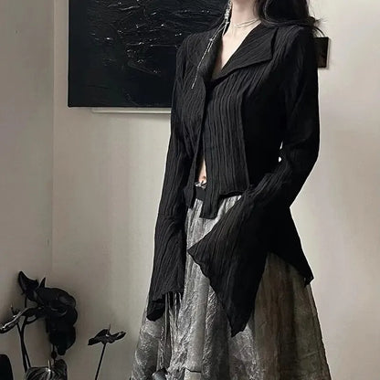 Dames Blouse Zwart Asymmetrische Snit Mode