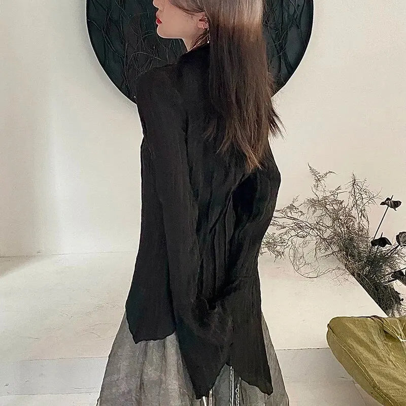 Dames Blouse Zwart Asymmetrische Snit Mode