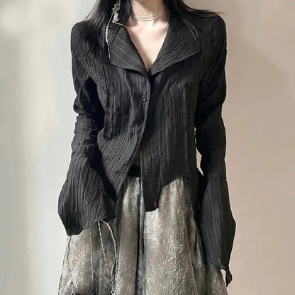 Dames Blouse Zwart Asymmetrische Snit Mode