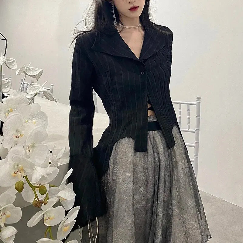 Dames Blouse Zwart Asymmetrische Snit Mode