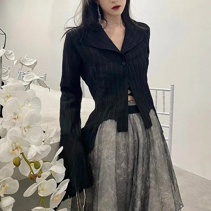 Dames Blouse Zwart Asymmetrische Snit Mode