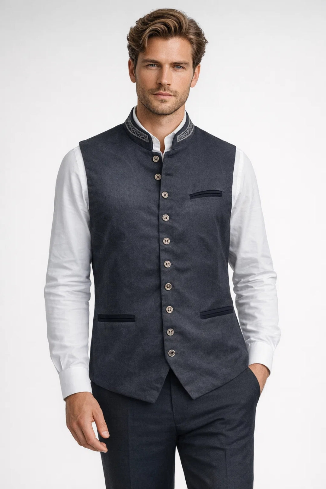 Heren Gilet - Elegante Formal Gilet met Kraag en Knoopsluiting - StudioMarella