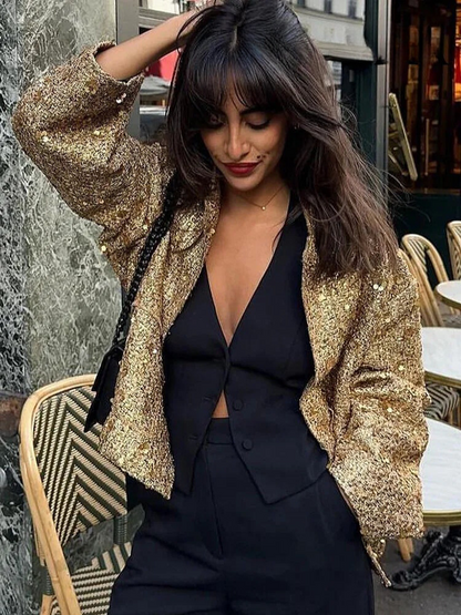 Gina Dames Jasje | Gouden Lovertjes, Elegant Polyester 1