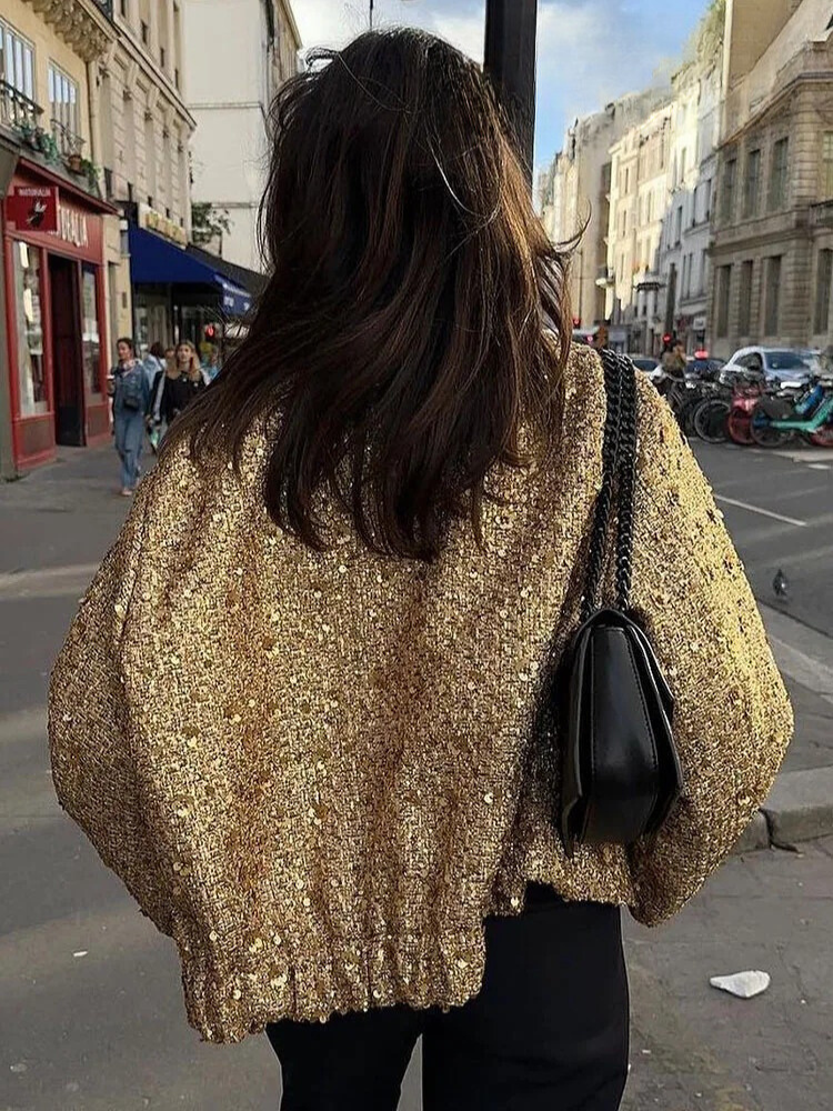Gina Dames Jasje | Gouden Lovertjes, Elegant Polyester 4
