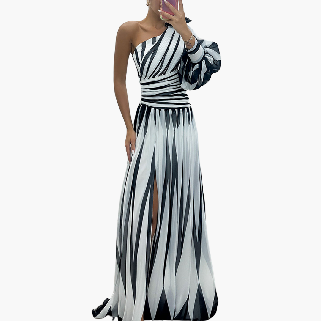 Dames Maxi Jurk | Gestreepte One-Shoulder Jurk Lichtgewicht en Ademend - StudioMarella