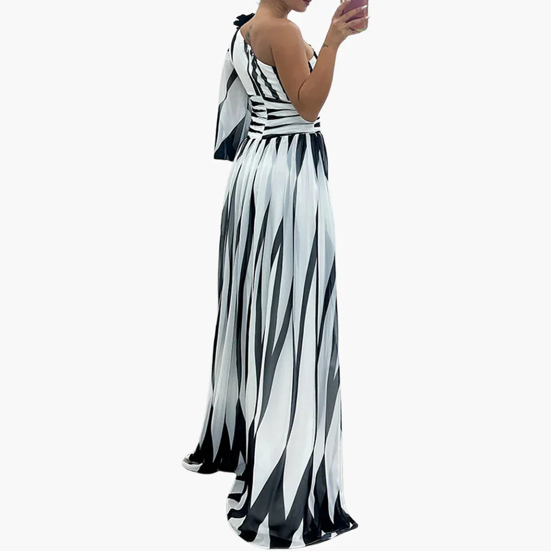 Gina Dames Maxi Jurk | Gestreept One-Shoulder Design, Ademend en Lichtgewicht 1