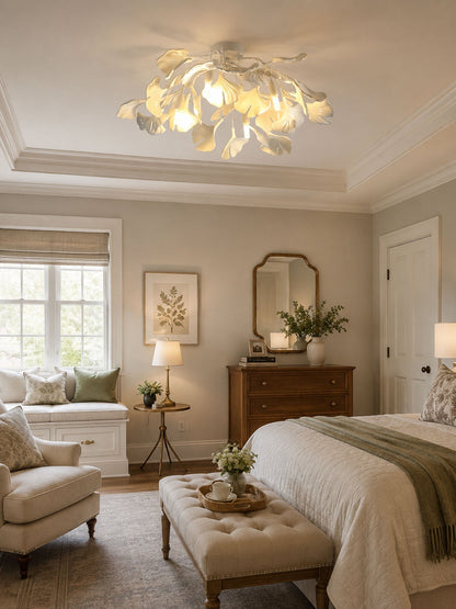 Keramische Hanglamp Ginkgo-Blad – Goudkleurige Armatuur met Witte Bladeren – Modern Natuurgeïnspireerd Design voor Woonkamer Eetkamer Slaapkamer