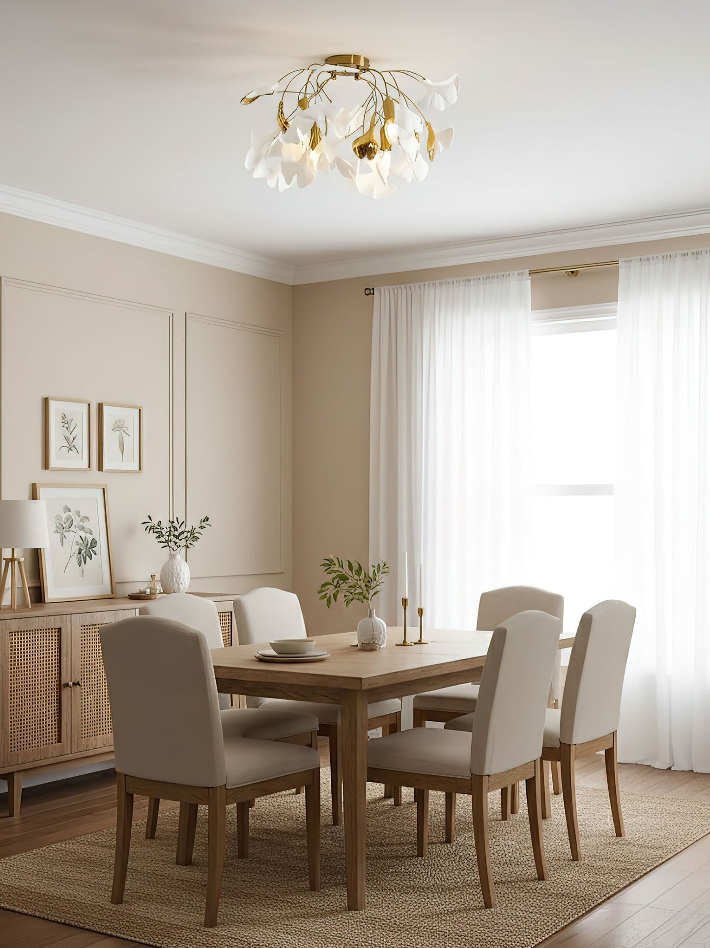Keramische Hanglamp Ginkgo-Blad – Goudkleurige Armatuur met Witte Bladeren – Modern Natuurgeïnspireerd Design voor Woonkamer Eetkamer Slaapkamer