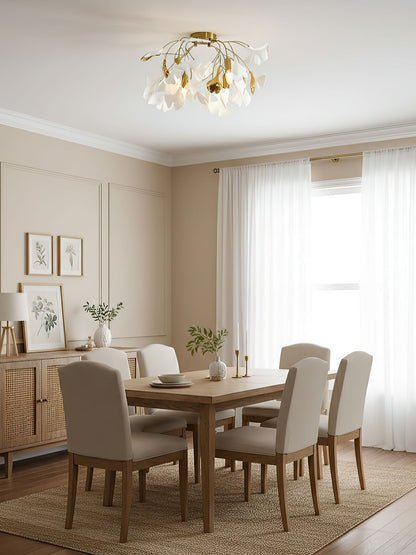 Keramische Hanglamp Ginkgo-Blad – Goudkleurige Armatuur met Witte Bladeren – Modern Natuurgeïnspireerd Design voor Woonkamer Eetkamer Slaapkamer