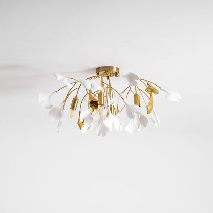Keramische Hanglamp Ginkgo-Blad – Goudkleurige Armatuur met Witte Bladeren – Modern Natuurgeïnspireerd Design voor Woonkamer Eetkamer Slaapkamer