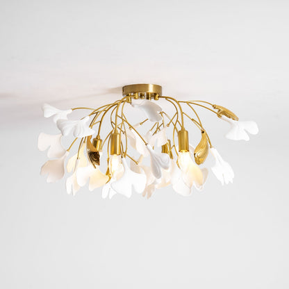 Keramische Hanglamp Ginkgo-Blad – Goudkleurige Armatuur met Witte Bladeren – Modern Natuurgeïnspireerd Design voor Woonkamer Eetkamer Slaapkamer