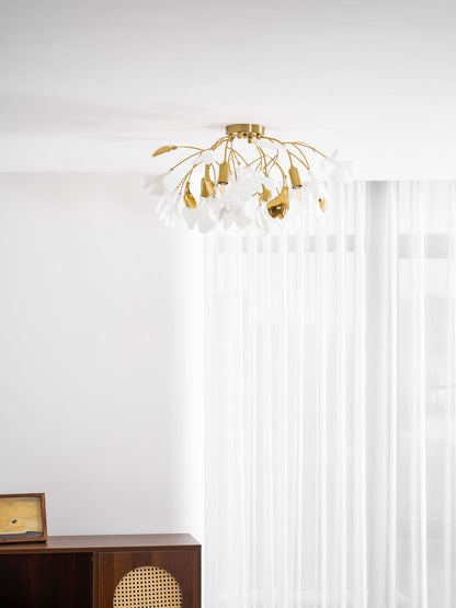 Keramische Hanglamp Ginkgo-Blad – Goudkleurige Armatuur met Witte Bladeren – Modern Natuurgeïnspireerd Design voor Woonkamer Eetkamer Slaapkamer