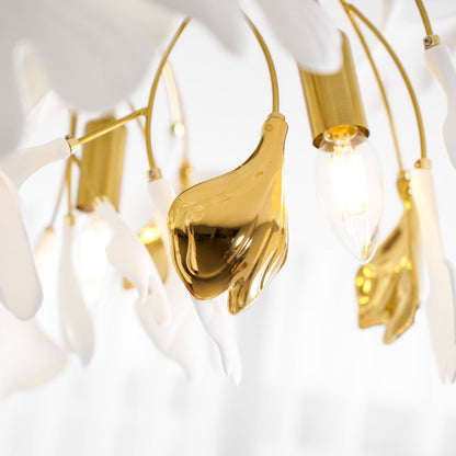 Keramische Hanglamp Ginkgo-Blad – Goudkleurige Armatuur met Witte Bladeren – Modern Natuurgeïnspireerd Design voor Woonkamer Eetkamer Slaapkamer