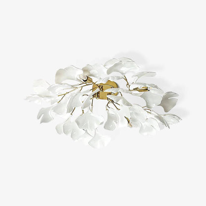 Keramische Hanglamp Ginkgo-Blad – Goudkleurige Armatuur met Witte Bladeren – Modern Natuurgeïnspireerd Design voor Woonkamer Eetkamer Slaapkamer
