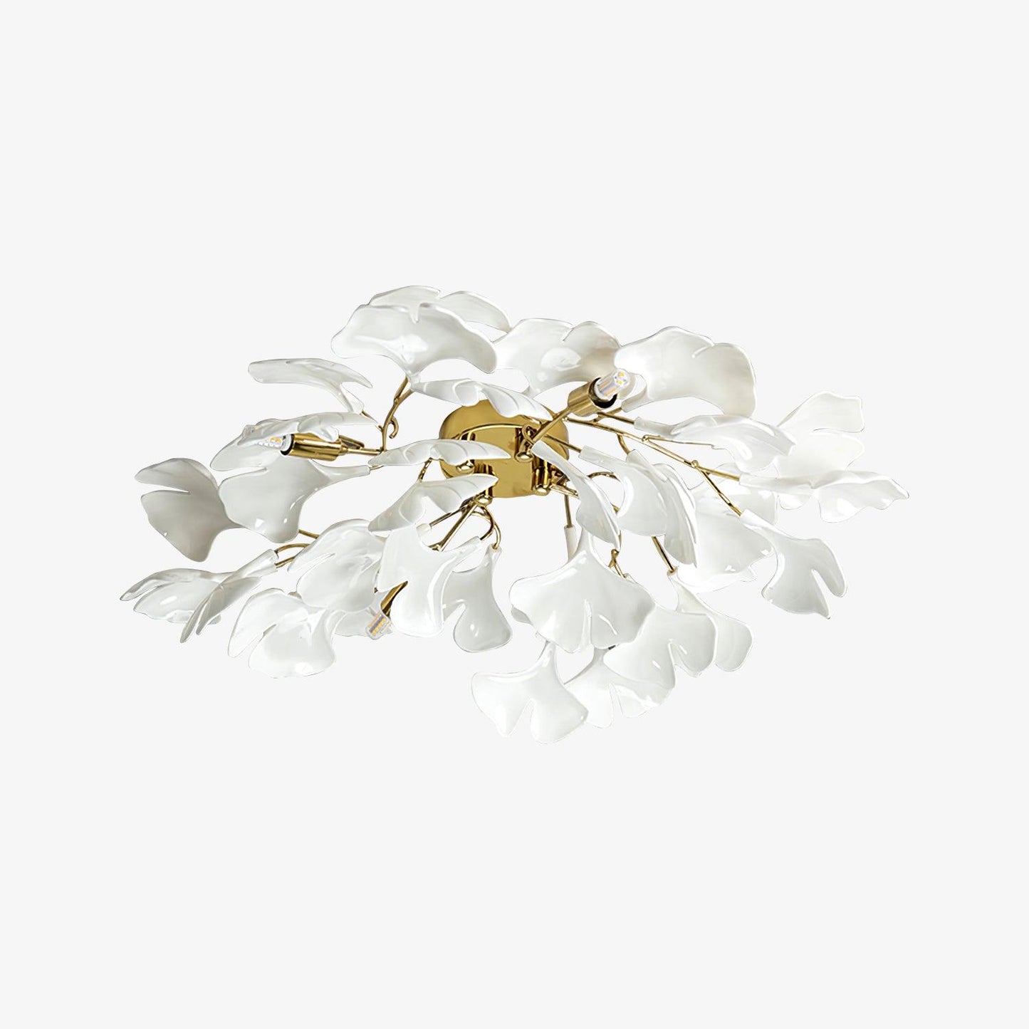 Keramische Hanglamp Ginkgo-Blad – Goudkleurige Armatuur met Witte Bladeren – Modern Natuurgeïnspireerd Design voor Woonkamer Eetkamer Slaapkamer