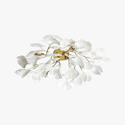 Keramische Hanglamp Ginkgo-Blad – Goudkleurige Armatuur met Witte Bladeren – Modern Natuurgeïnspireerd Design voor Woonkamer Eetkamer Slaapkamer