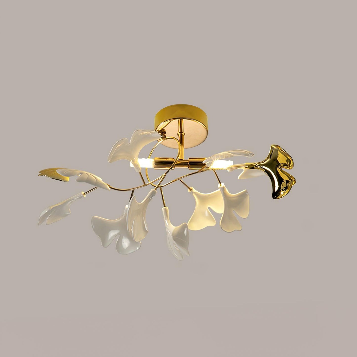 Keramische Hanglamp Ginkgo-Blad – Goudkleurige Armatuur met Witte Bladeren – Modern Natuurgeïnspireerd Design voor Woonkamer Eetkamer Slaapkamer