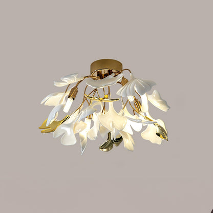 Keramische Hanglamp Ginkgo-Blad – Goudkleurige Armatuur met Witte Bladeren – Modern Natuurgeïnspireerd Design voor Woonkamer Eetkamer Slaapkamer