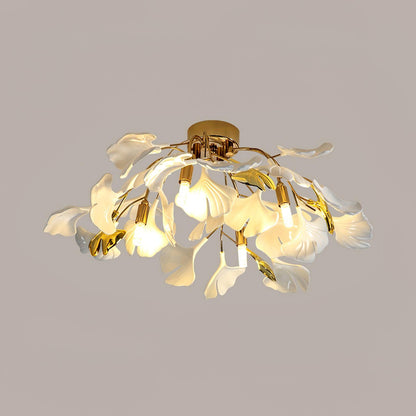 Keramische Hanglamp Ginkgo-Blad – Goudkleurige Armatuur met Witte Bladeren – Modern Natuurgeïnspireerd Design voor Woonkamer Eetkamer Slaapkamer