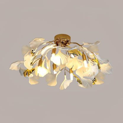 Keramische Hanglamp Ginkgo-Blad – Goudkleurige Armatuur met Witte Bladeren – Modern Natuurgeïnspireerd Design voor Woonkamer Eetkamer Slaapkamer