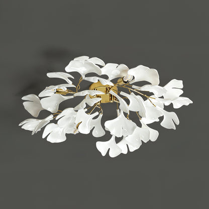 Keramische Hanglamp Ginkgo-Blad – Goudkleurige Armatuur met Witte Bladeren – Modern Natuurgeïnspireerd Design voor Woonkamer Eetkamer Slaapkamer