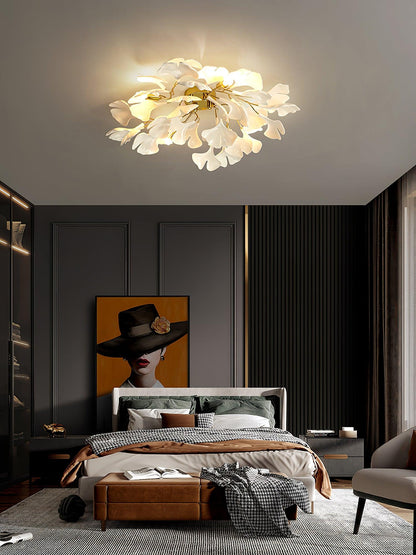 Keramische Hanglamp Ginkgo-Blad – Goudkleurige Armatuur met Witte Bladeren – Modern Natuurgeïnspireerd Design voor Woonkamer Eetkamer Slaapkamer