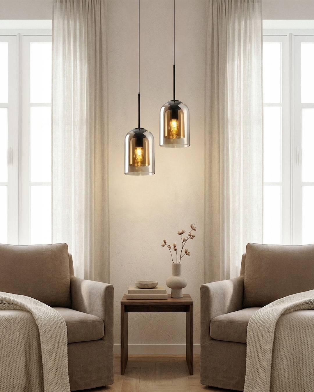Glazen Hanglamp Ginza met Gebogen Vorm en Zachte Sfeerverlichting Warm Wit – E27 Fitting Inclusief Dimbare Compatibiliteit