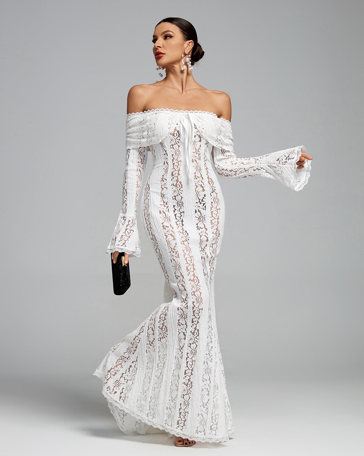 Luxe Kanten Maxi Jurk Off Shoulder