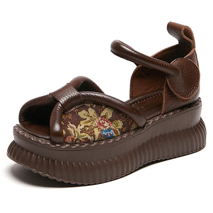 Leren Sandalen Retro Stijl met Dikke Zolen