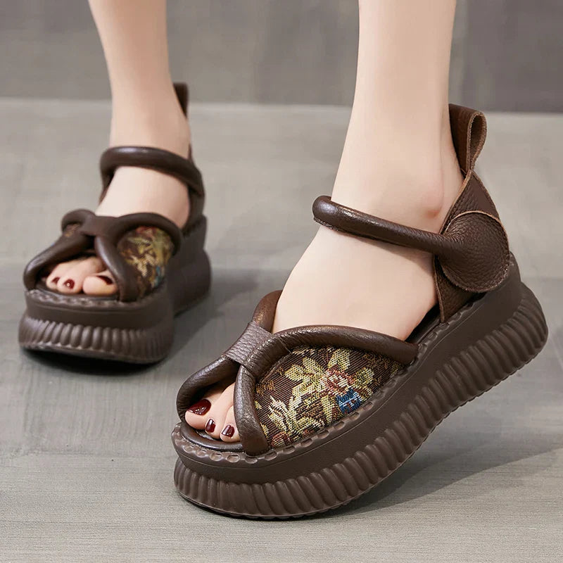 Leren Sandalen Retro Stijl met Dikke Zolen