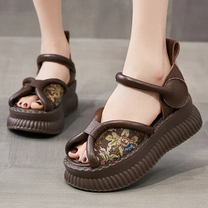 Leren Sandalen Retro Stijl met Dikke Zolen