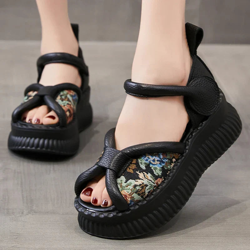 Leren Sandalen Retro Stijl met Dikke Zolen