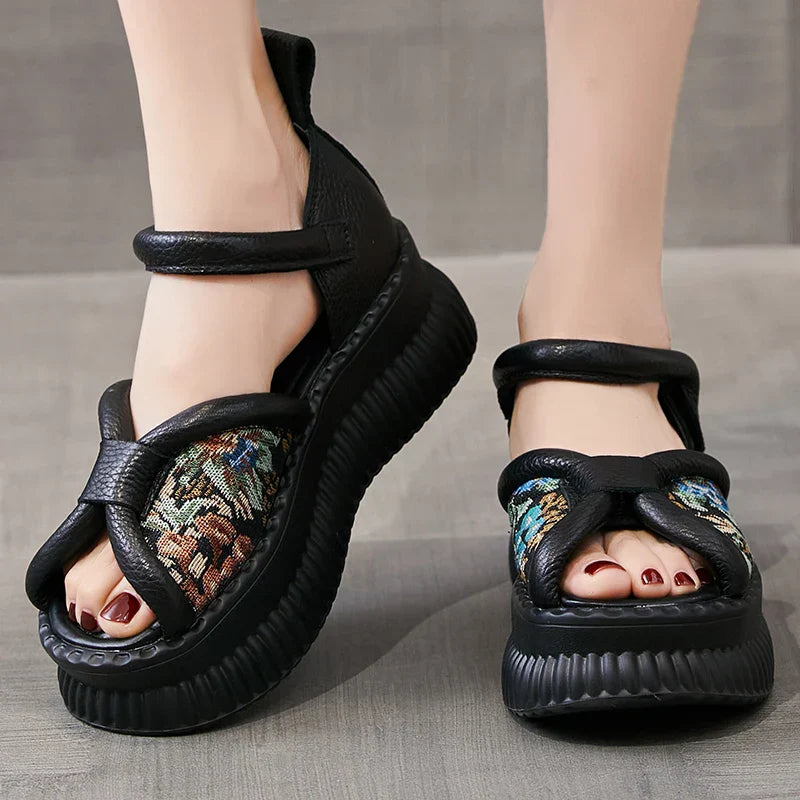 Leren Sandalen Retro Stijl met Dikke Zolen