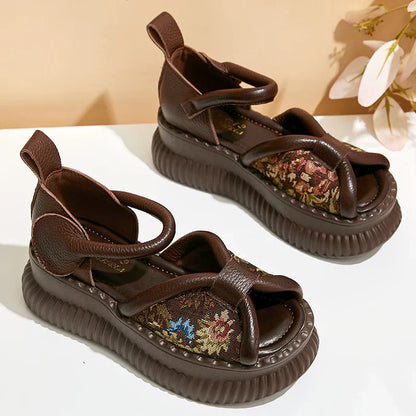 Leren Sandalen Retro Stijl met Dikke Zolen