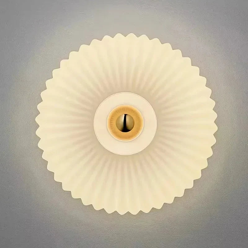 Ronde Glazen Wandlamp Geribbeld Schelp Design Goud Amber Woonkamer