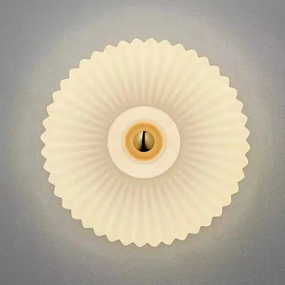 Ronde Glazen Wandlamp Geribbeld Schelp Design Goud Amber Woonkamer