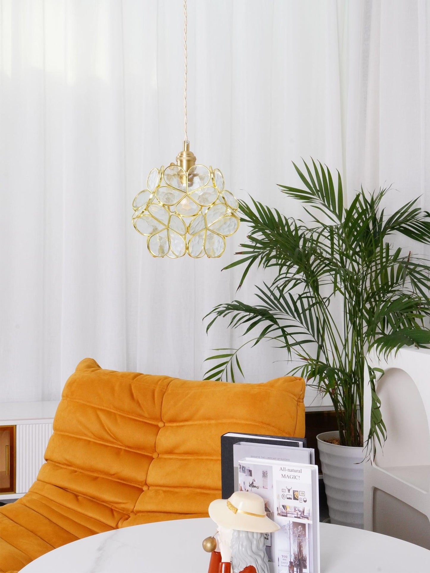 Glazen Bloembladlamp Hanglamp Messing Fitting Handgeblazen Glas Ø20cm Vijf Kleuren E26/E27 Pendelverlichting