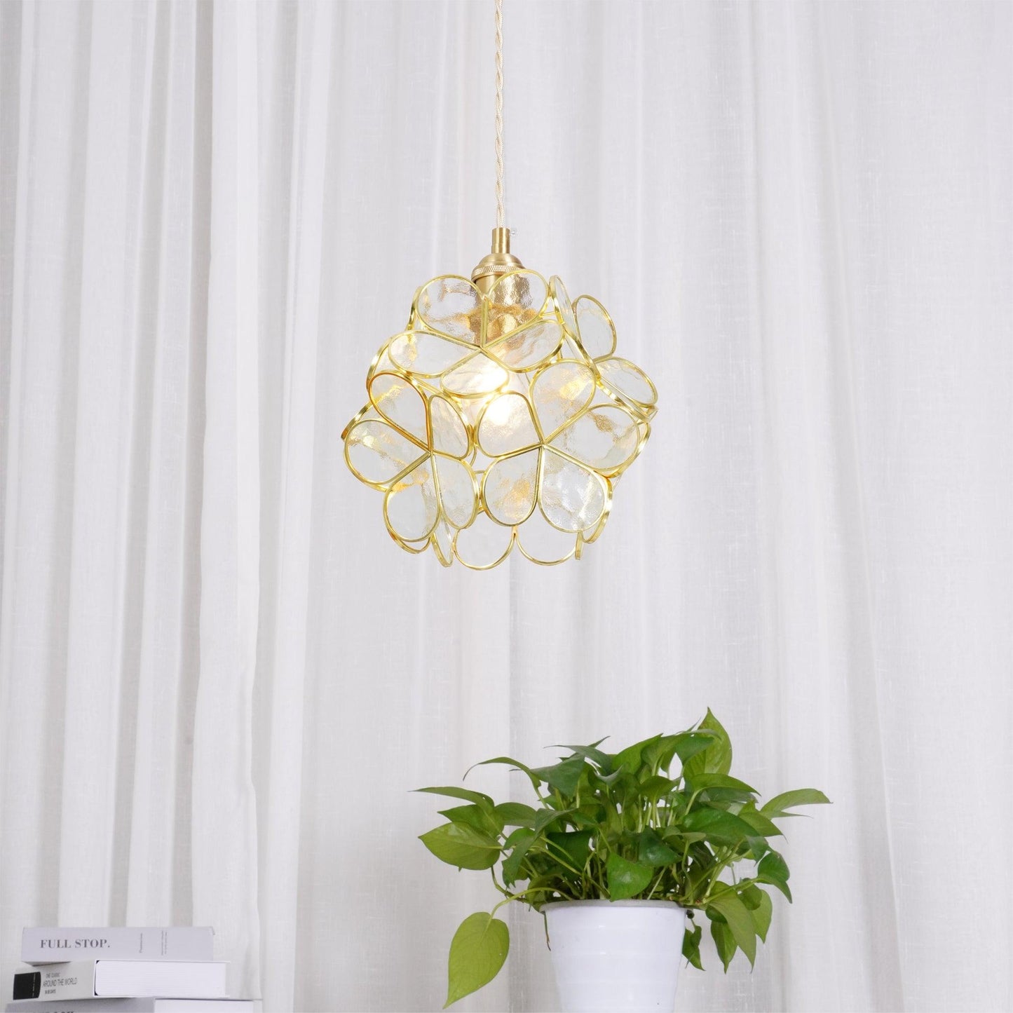 Glazen Bloembladlamp Hanglamp Messing Fitting Handgeblazen Glas Ø20cm Vijf Kleuren E26/E27 Pendelverlichting
