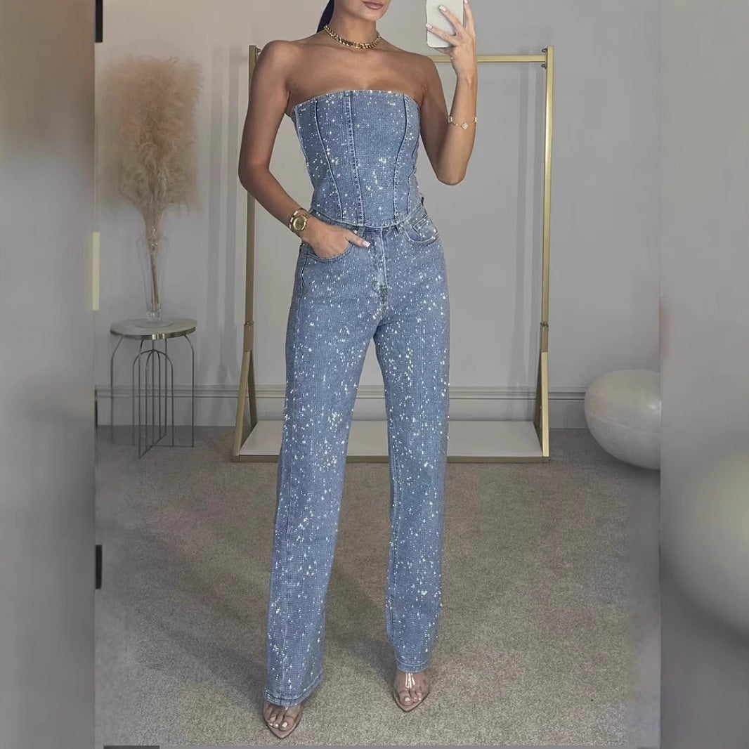 Glitter Set Dames | Tweedelige Set met Strapless Top en High-Waist Broek 6