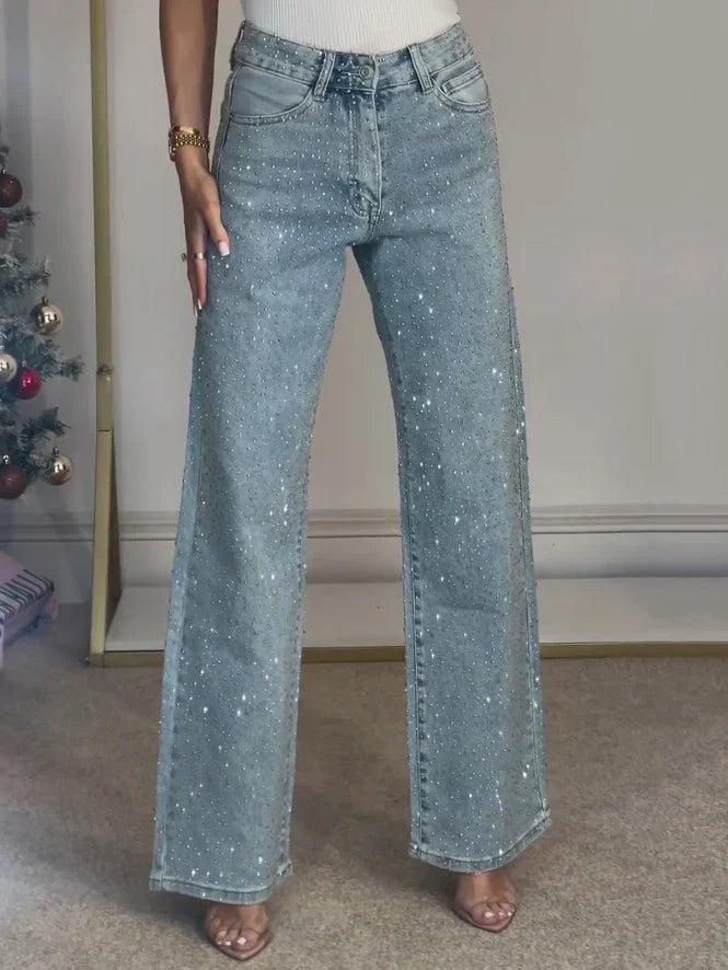Glanzende High Waist Dames Jeans met Glitter - StudioMarella