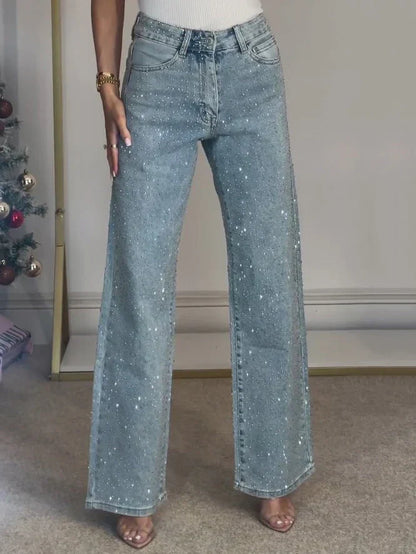 Glanzende High Waist Dames Jeans met Glitter - StudioMarella