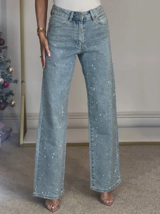 Glanzende High Waist Dames Jeans met Glitter - StudioMarella