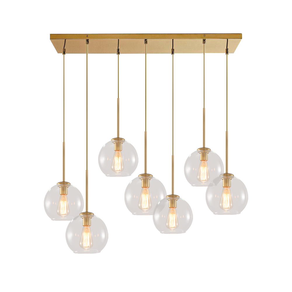 Glazen Bollen Hanglamp Keukeneiland 7 Lichts Messing Zwart 90cm Cluster Eetkamer Woonkamer Rechthoekig Verstelbaar E26 Mid-Century