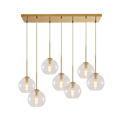 Glazen Bollen Hanglamp Keukeneiland 7 Lichts Messing Zwart 90cm Cluster Eetkamer Woonkamer Rechthoekig Verstelbaar E26 Mid-Century