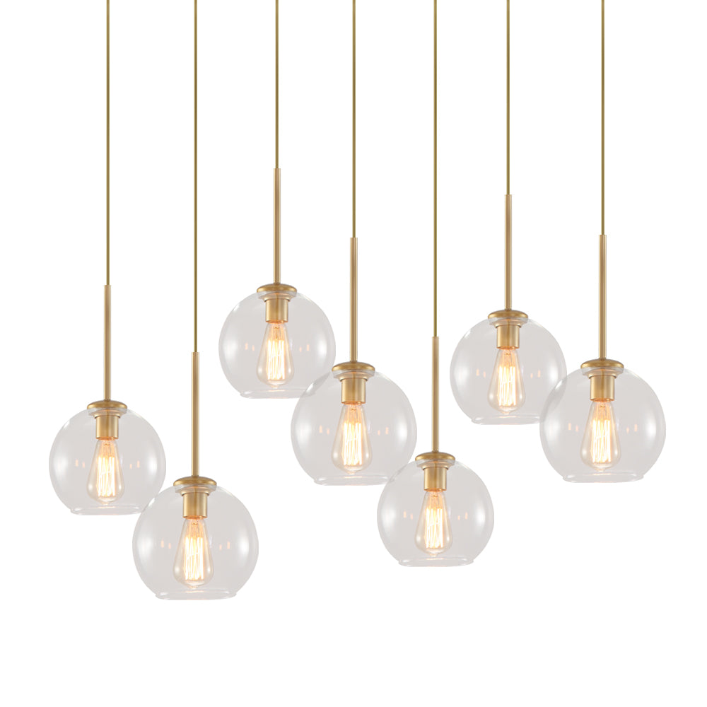Glazen Bollen Hanglamp Keukeneiland 7 Lichts Messing Zwart 90cm Cluster Eetkamer Woonkamer Rechthoekig Verstelbaar E26 Mid-Century