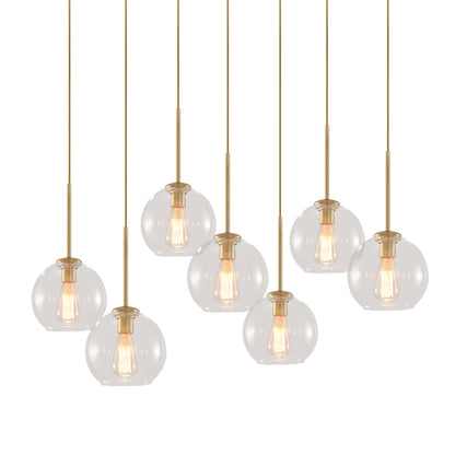 Glazen Bollen Hanglamp Keukeneiland 7 Lichts Messing Zwart 90cm Cluster Eetkamer Woonkamer Rechthoekig Verstelbaar E26 Mid-Century