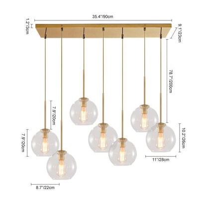 Glazen Bollen Hanglamp Keukeneiland 7 Lichts Messing Zwart 90cm Cluster Eetkamer Woonkamer Rechthoekig Verstelbaar E26 Mid-Century