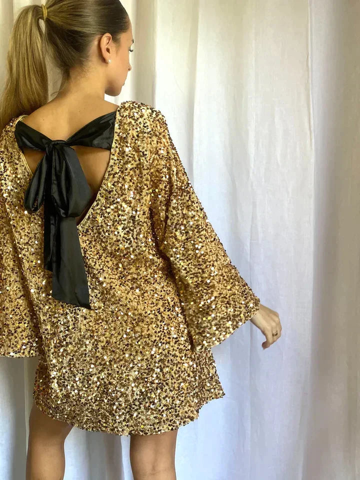 Feestjurk voor Vrouw Glitter Jurk Kort en Feestelijk