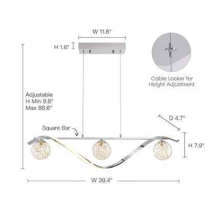 Hanglamp Lineair Glazen Bollen LED Strip Goud Chroom 100cm Eetkamer Keukeneiland Modern